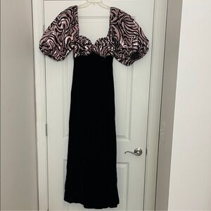 Vintage Lillie Rubin Velvet Maxi Dress 80s 90s Puff Sleeve Metallic Formal